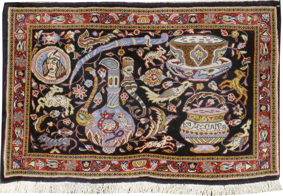 Vintage Persian Quom Pictorial Rug, No.16464 - Gss