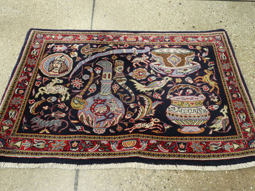 Vintage Persian Quom Pictorial Rug, No.16464 - Gss