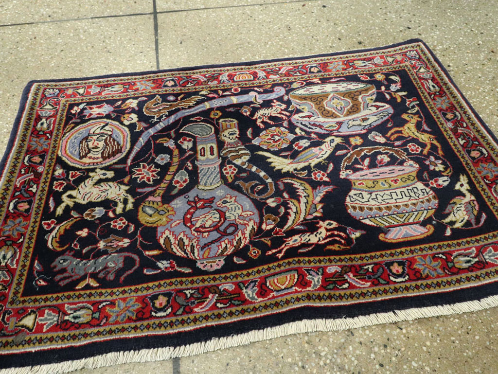 Vintage Persian Quom Pictorial Rug, No.16464 - Gss