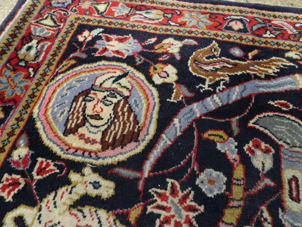 Vintage Persian Quom Pictorial Rug, No.16464 - Gss