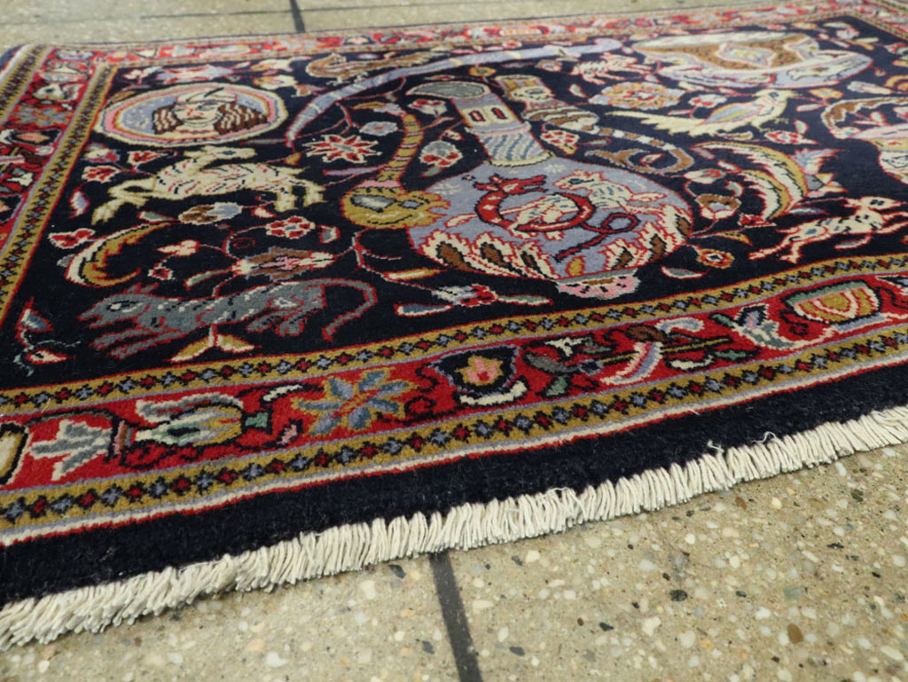 Vintage Persian Quom Pictorial Rug, No.16464 - Gss