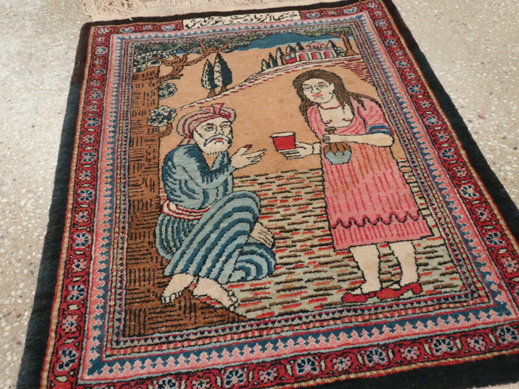 Vintage Persian Mashad Pictorial Rug (Pair: 2 of 2), No.17021 - Gss