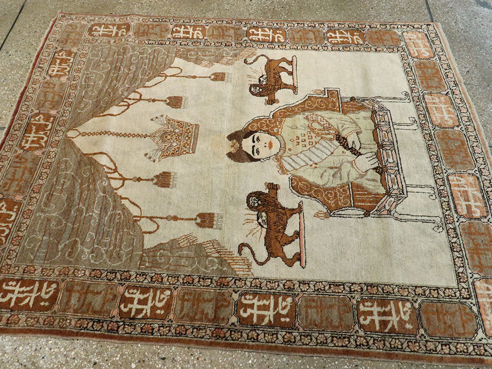 Vintage Persian Tabriz Pictorial Rug, No.17771 - Gss