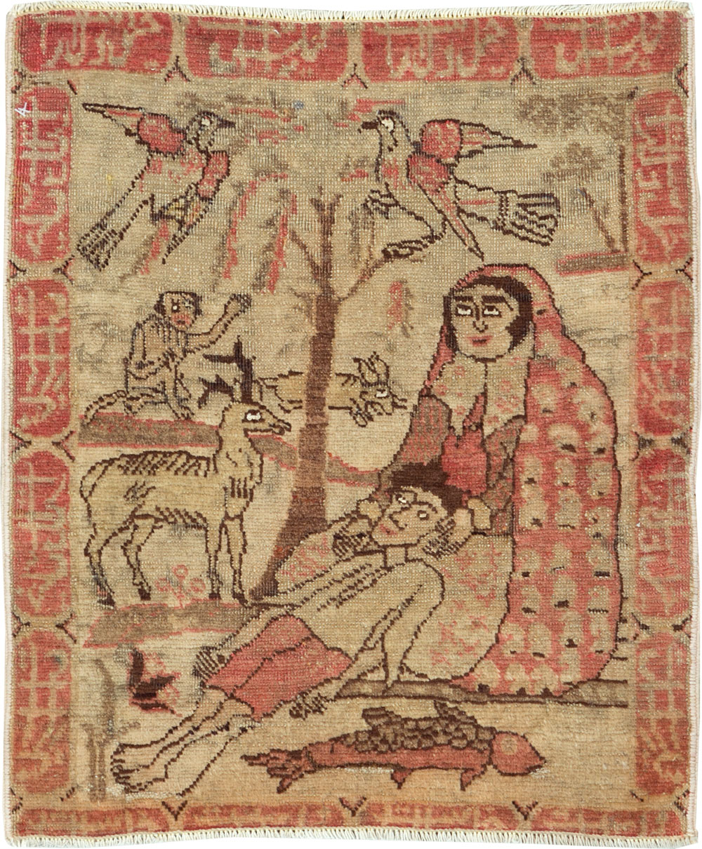 Antique Persian Tabriz Pictorial Rug, No.17773 - Gss