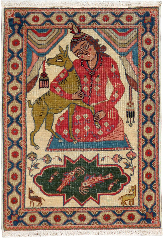 Vintage Persian Tabriz Pictorial Rug, No.17774 - Gss