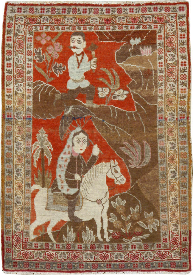 Vintage Persian Tabriz Pictorial Rug, No.17935 - Gss