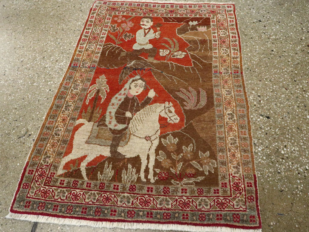 Vintage Persian Tabriz Pictorial Rug, No.17935 - Gss