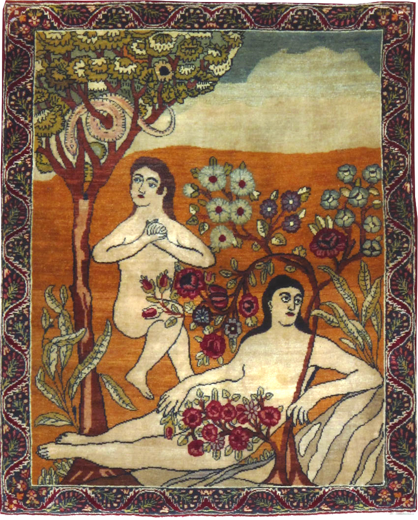 Antique Persian Lavar Kerman Pictorial Rug, No.17958 - Gss