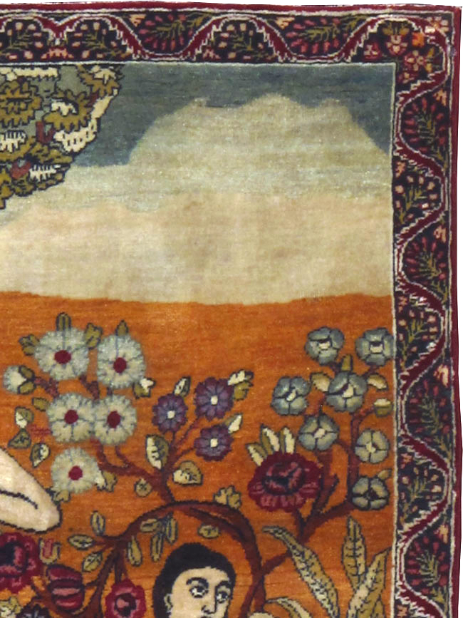 Antique Persian Lavar Kerman Pictorial Rug, No.17958 - Gss