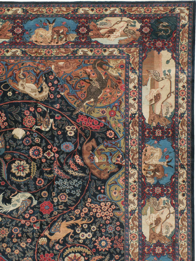 Antique Persian Mashad Pictorial Carpet, No.18016 - Gss