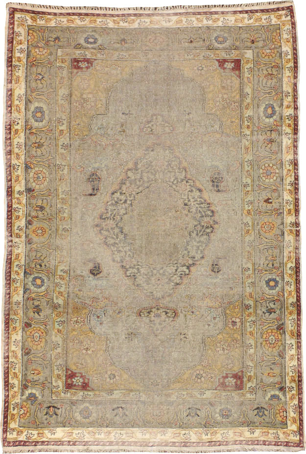 Antique Turkish Silk and Metal Thread Kayseri Accent Rug, No.18070 - Gss