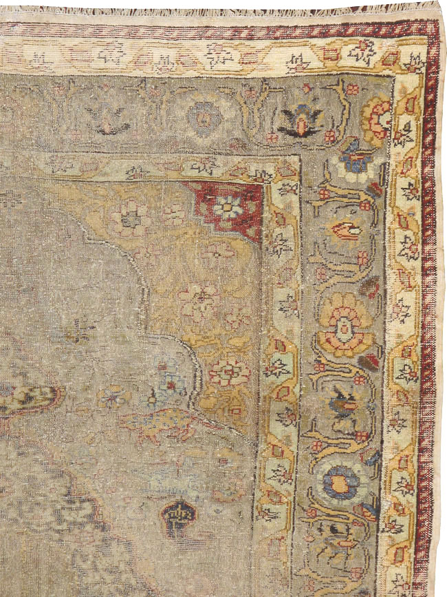 Antique Turkish Silk and Metal Thread Kayseri Accent Rug, No.18070 - Gss