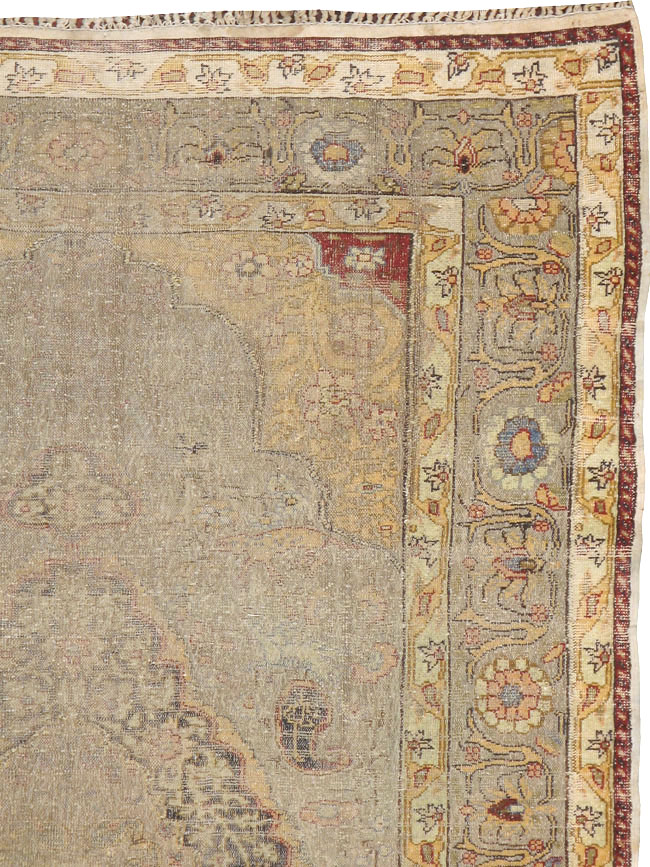 Antique Turkish Silk and Metal Thread Kayseri Accent Rug, No.18070 - Gss