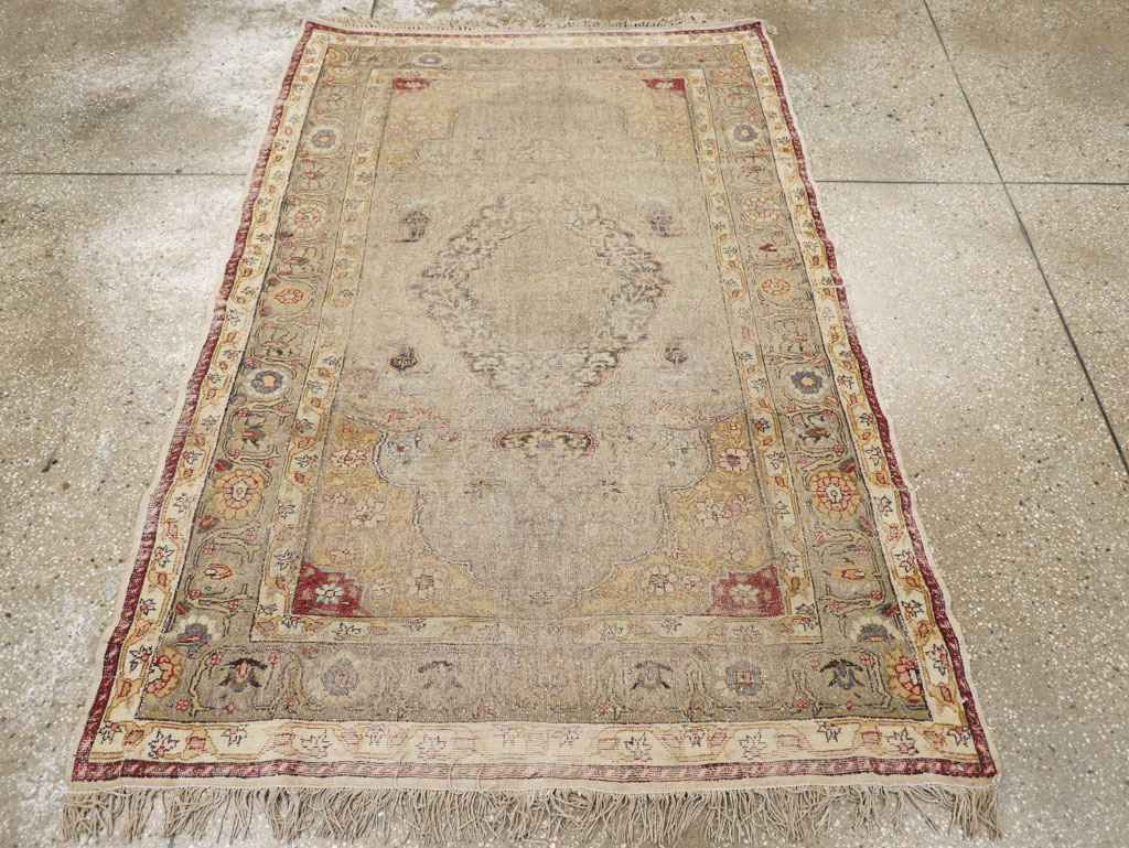 Antique Turkish Silk and Metal Thread Kayseri Accent Rug, No.18070 - Gss
