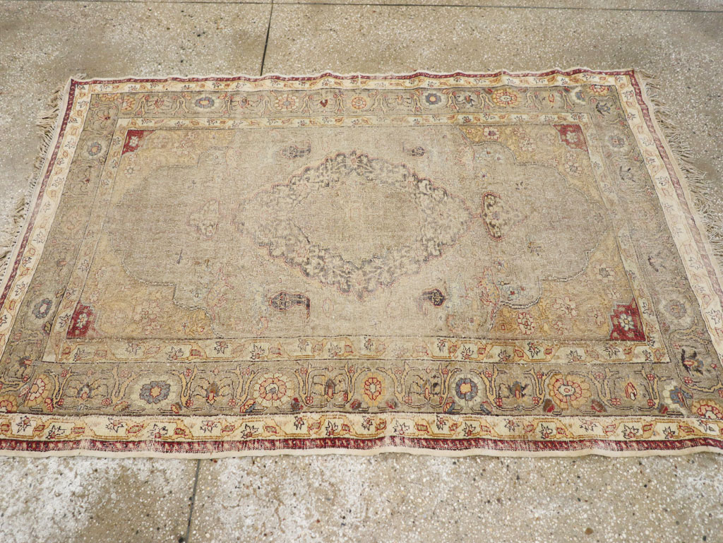 Antique Turkish Silk and Metal Thread Kayseri Accent Rug, No.18070 - Gss