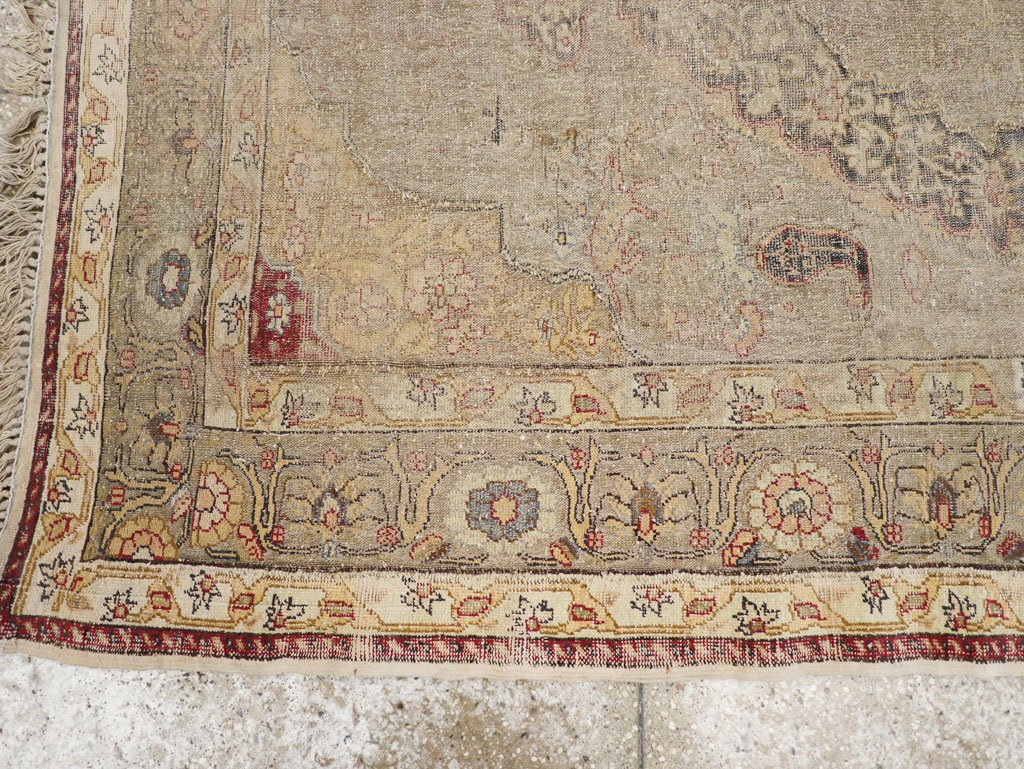 Antique Turkish Silk and Metal Thread Kayseri Accent Rug, No.18070 - Gss