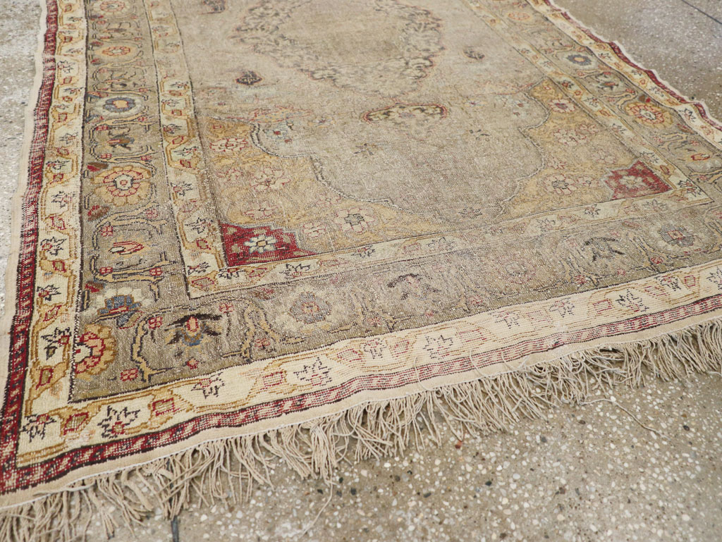 Antique Turkish Silk and Metal Thread Kayseri Accent Rug, No.18070 - Gss