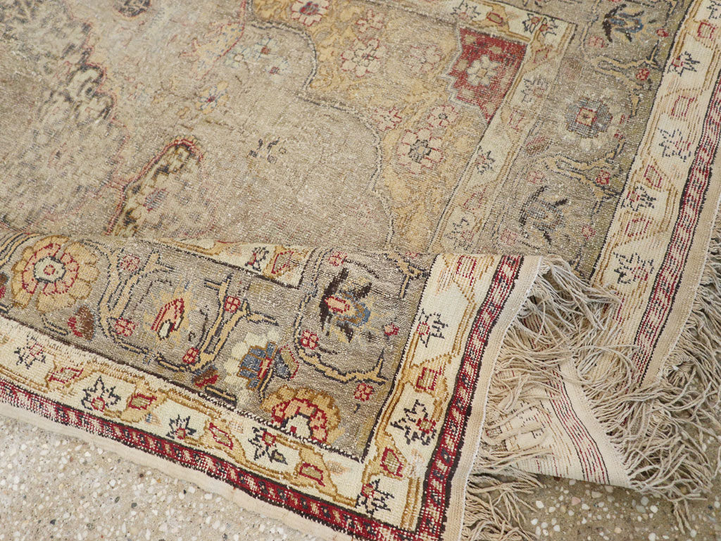 Antique Turkish Silk and Metal Thread Kayseri Accent Rug, No.18070 - Gss