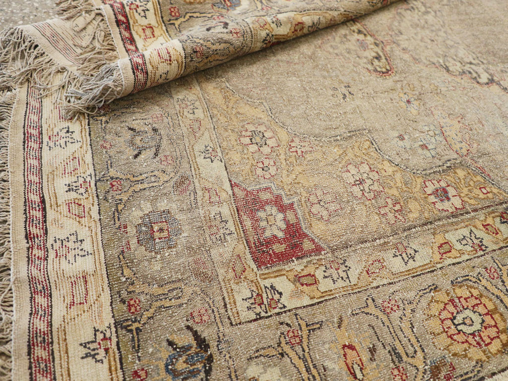 Antique Turkish Silk and Metal Thread Kayseri Accent Rug, No.18070 - Gss