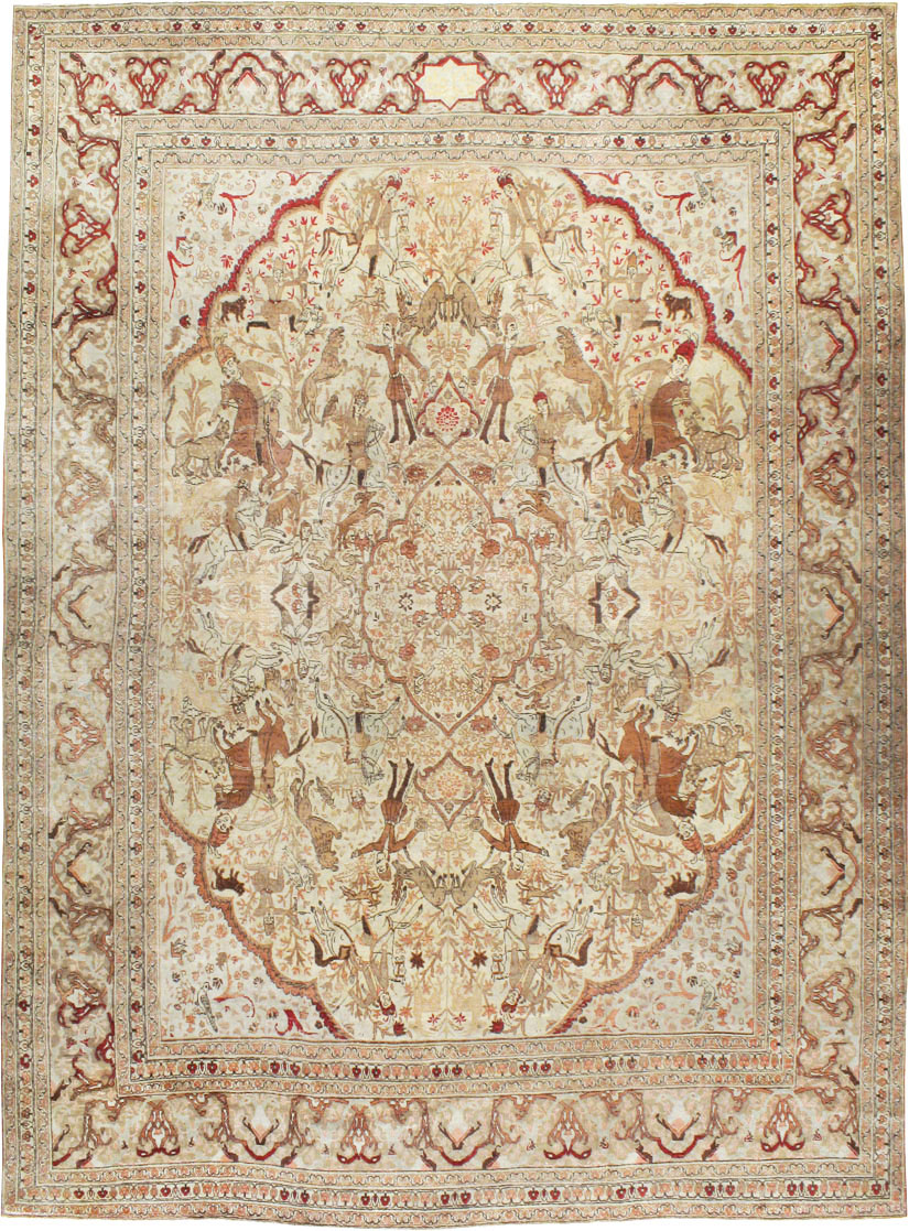 Antique Persian Tabriz Pictorial Carpet, No.18092 - Gss