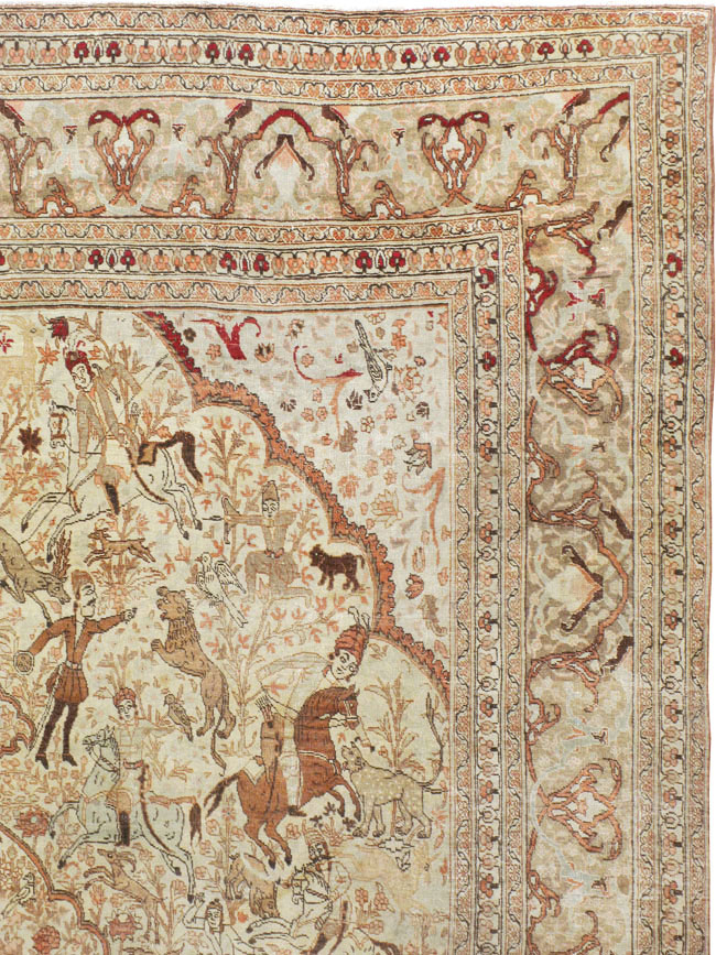 Antique Persian Tabriz Pictorial Carpet, No.18092 - Gss