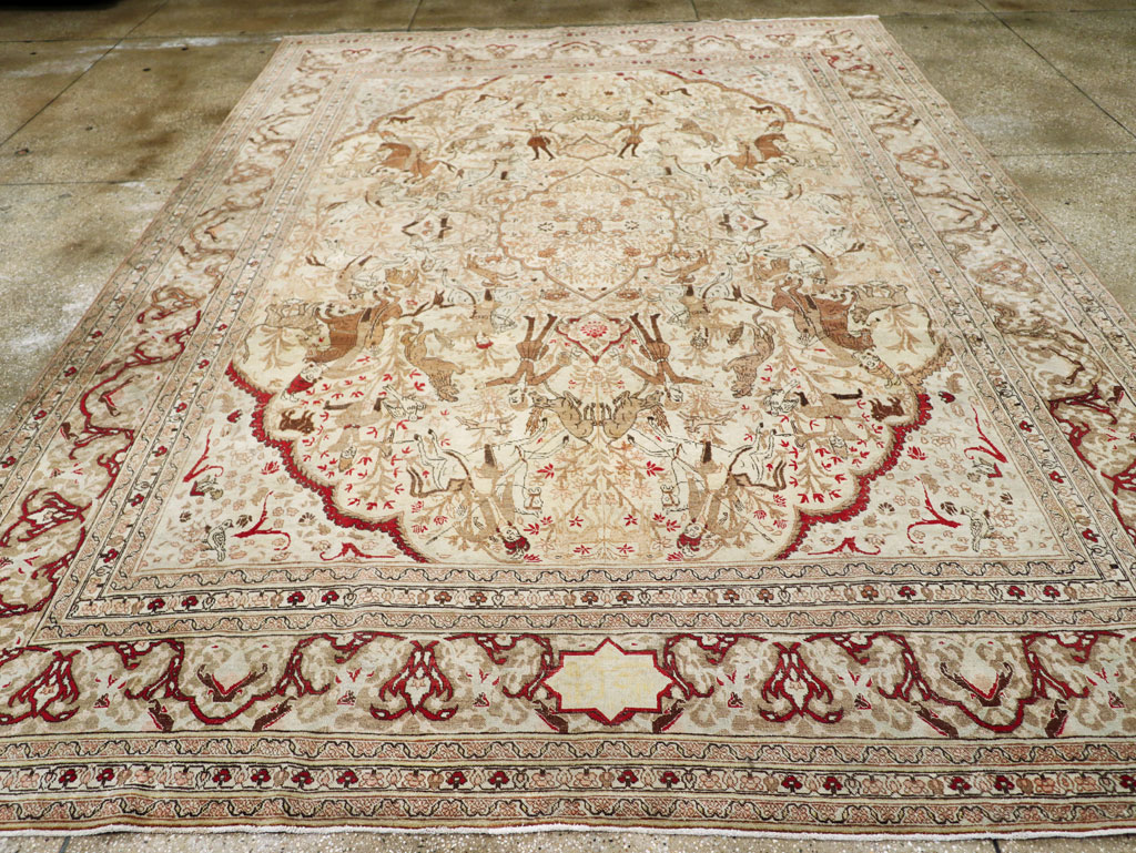 Antique Persian Tabriz Pictorial Carpet, No.18092 - Gss