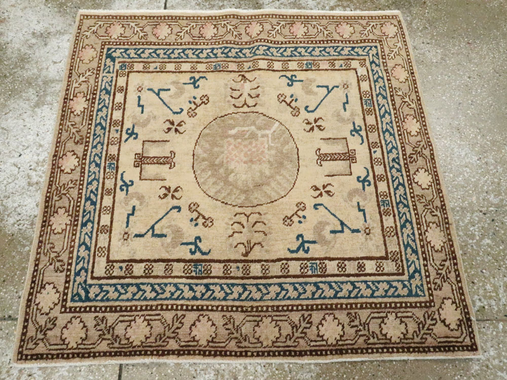 Antique East Turkestan Khotan Square Rug (Pair: 1 of 2), No.18245 - Gss