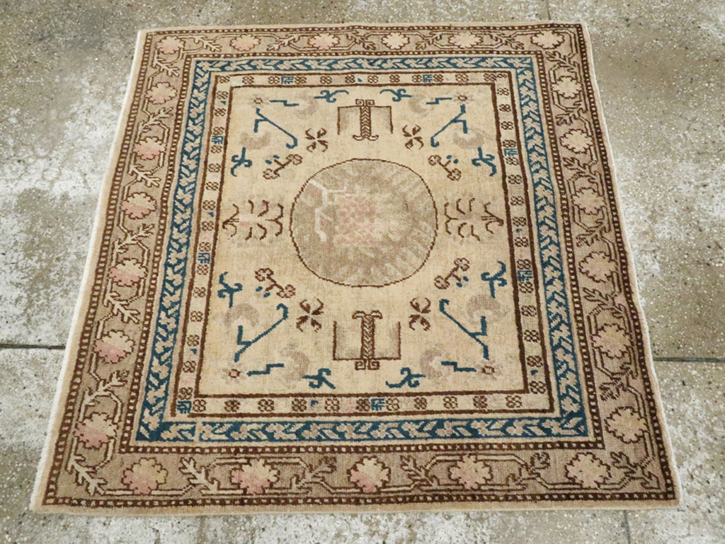Antique East Turkestan Khotan Square Rug (Pair: 1 of 2), No.18245 - Gss