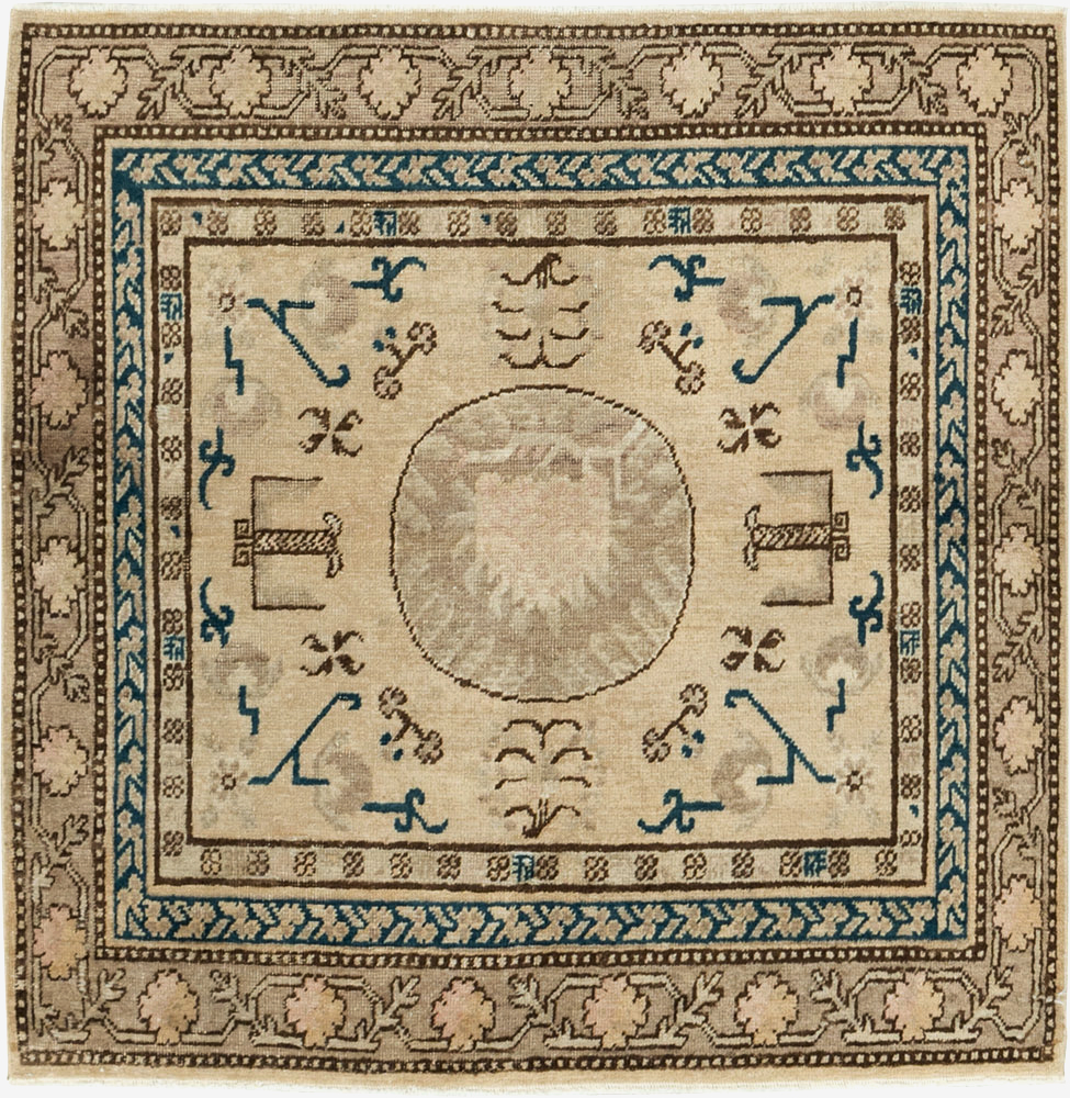 Antique East Turkestan Khotan Square Rug (Pair: 2 of 2), No.18246 - Gss