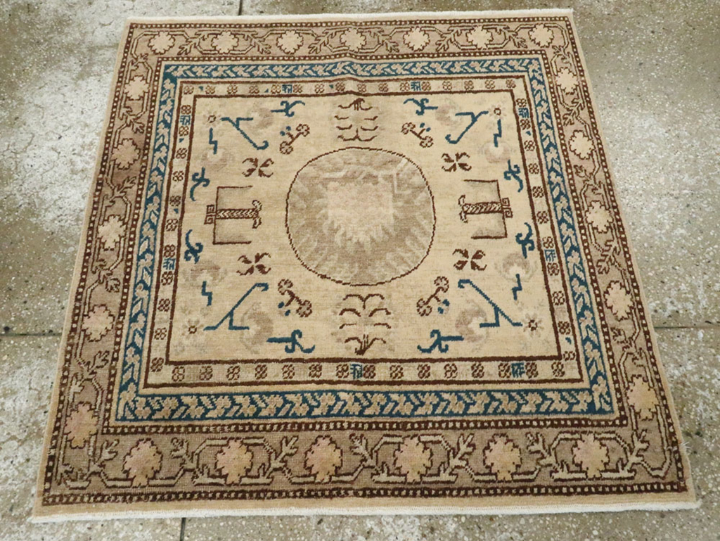 Antique East Turkestan Khotan Square Rug (Pair: 2 of 2), No.18246 - Gss