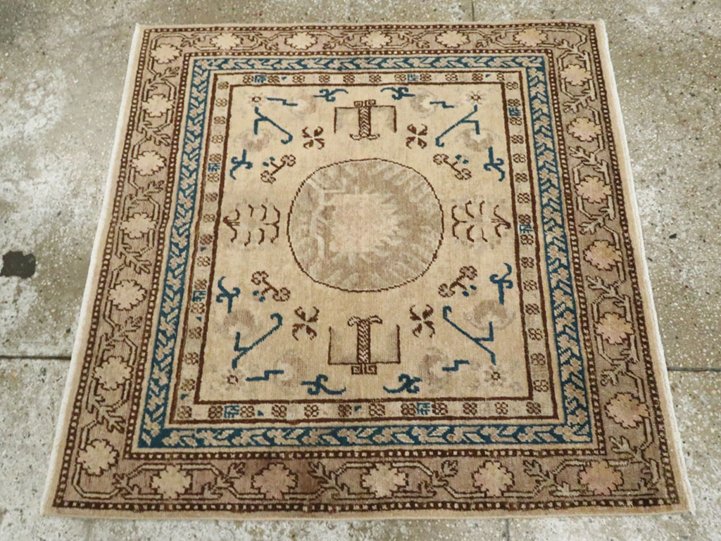 Antique East Turkestan Khotan Square Rug (Pair: 2 of 2), No.18246 - Gss