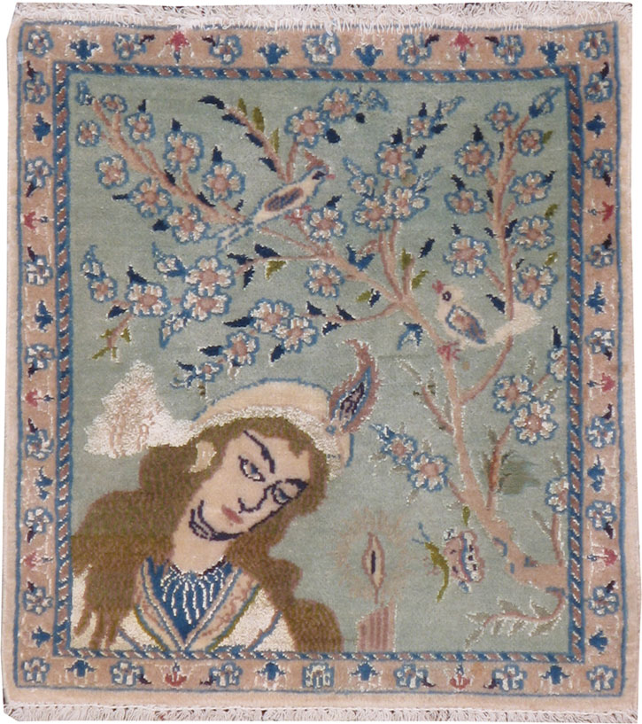 Vintage Persian Nain Pictorial Rug, No.18546 - Gss