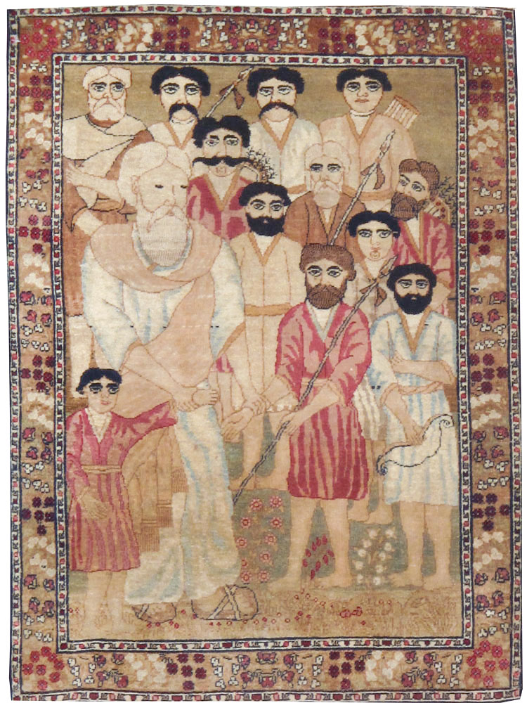 Antique Persian Lavar Kerman Pictorial Rug, No.18644 - Gss