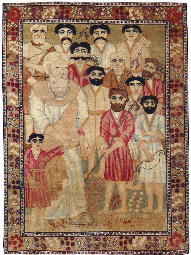 Antique Persian Lavar Kerman Pictorial Rug, No.18644 - Gss