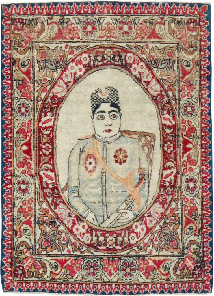 Antique Persian Lavar Kerman Pictorial Rug, No.18683 - Gss