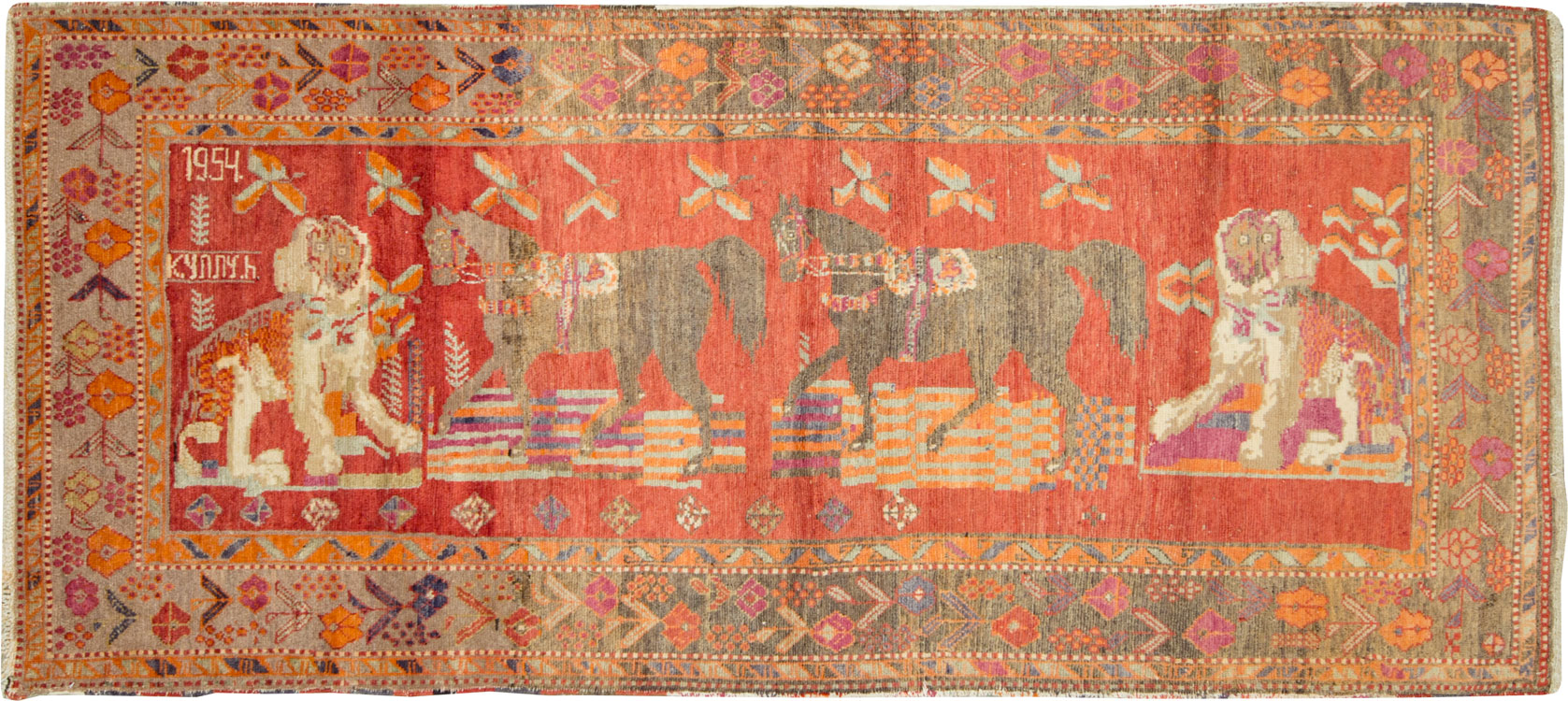 Vintage Caucasian Karabagh Pictorial Rug, No.18892 - Gss
