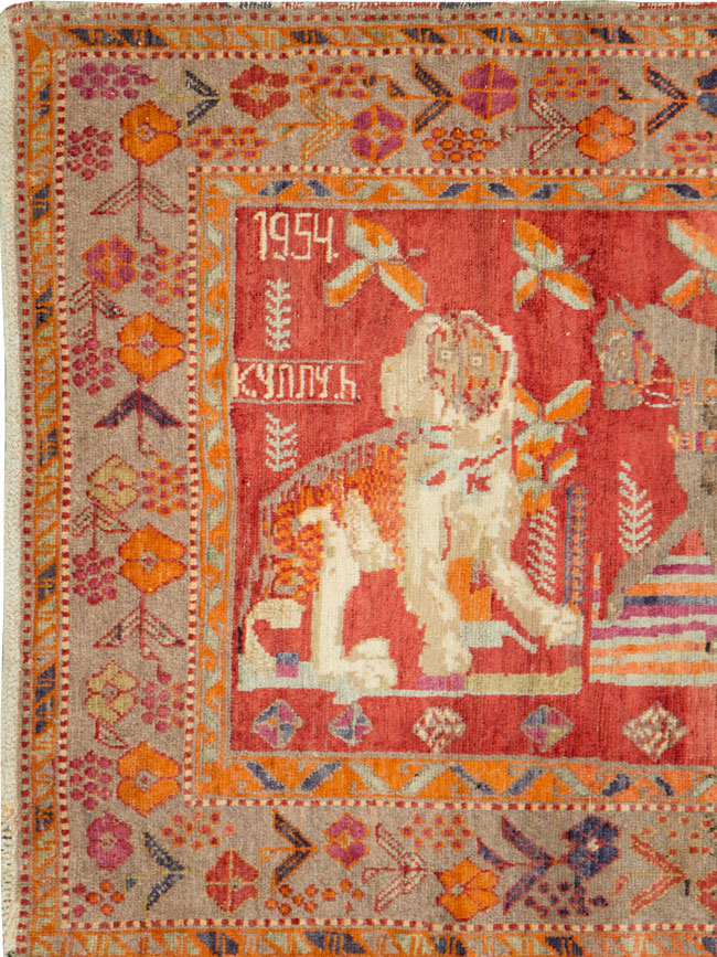 Vintage Caucasian Karabagh Pictorial Rug, No.18892 - Gss