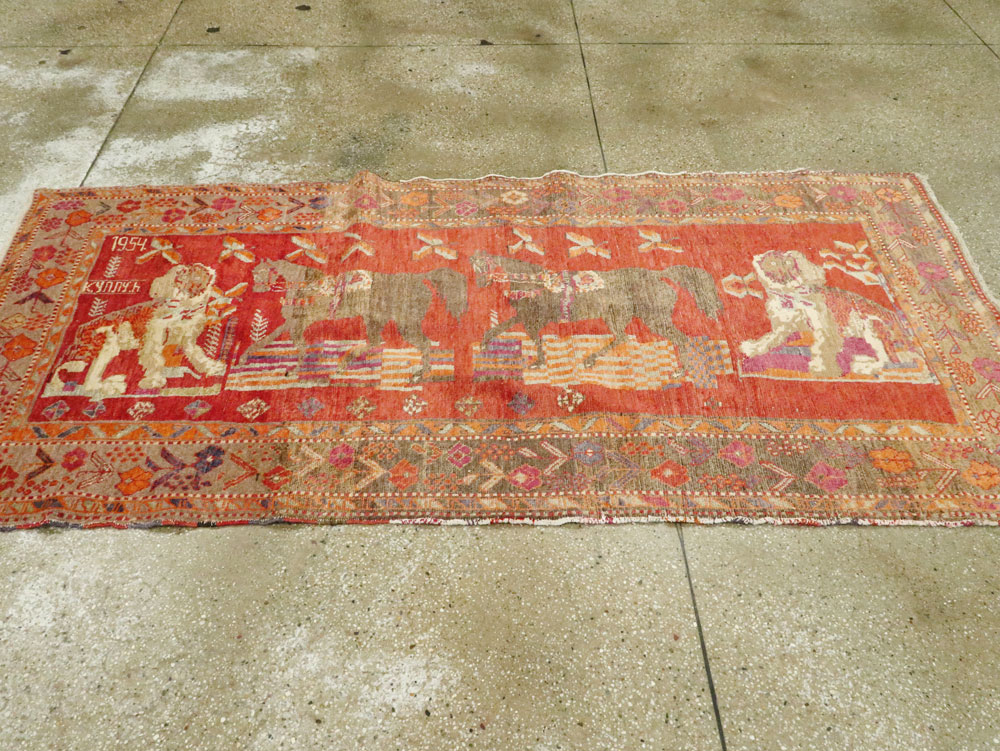 Vintage Caucasian Karabagh Pictorial Rug, No.18892 - Gss