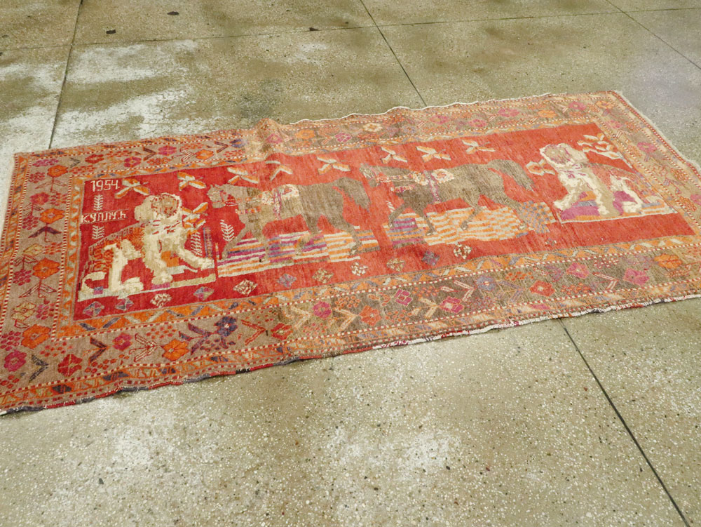 Vintage Caucasian Karabagh Pictorial Rug, No.18892 - Gss