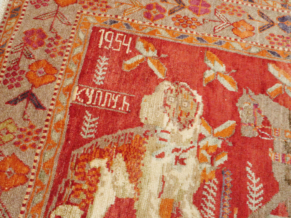 Vintage Caucasian Karabagh Pictorial Rug, No.18892 - Gss