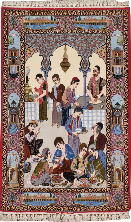 Vintage Persian Ishahan Pictorial Rug, No.18968 - Gss
