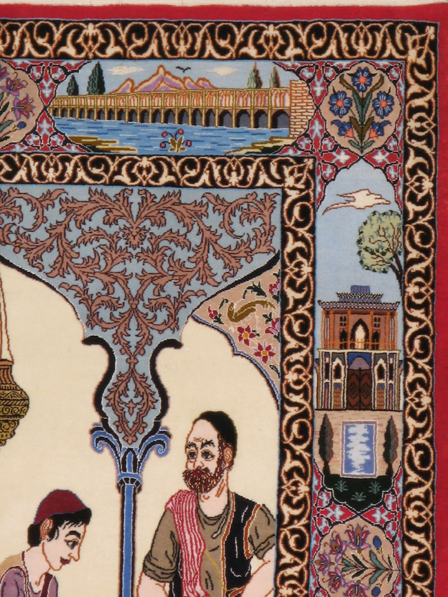 Vintage Persian Ishahan Pictorial Rug, No.18968 - Gss