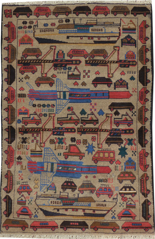 Vintage Afghan Pictorial War Rug, No.18969 - Gss