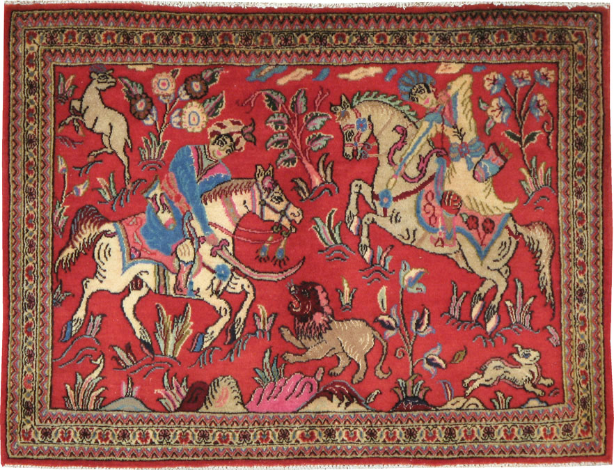 Vintage Persian Quom Pictorial Rug (Pair: 1 of 2), No.18996 - Gss