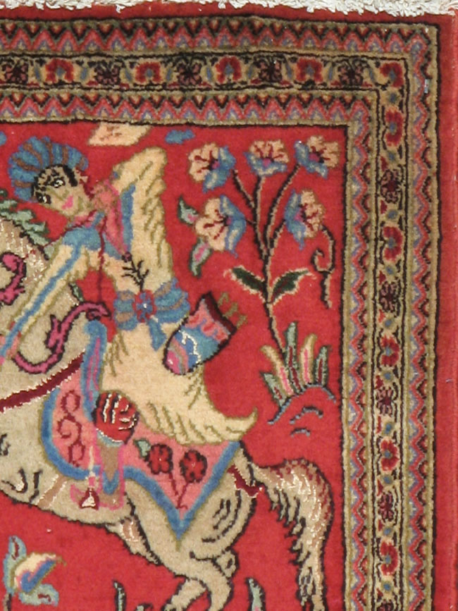 Vintage Persian Quom Pictorial Rug (Pair: 1 of 2), No.18996 - Gss