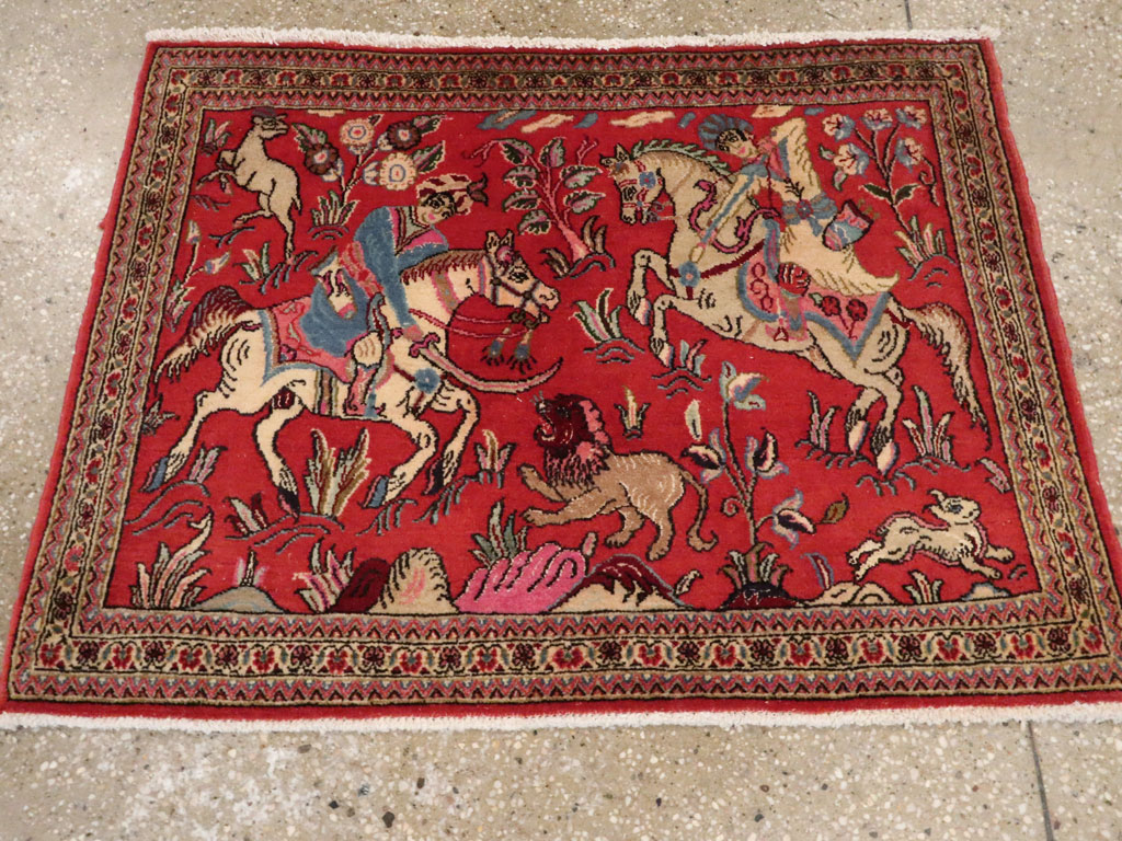 Vintage Persian Quom Pictorial Rug (Pair: 1 of 2), No.18996 - Gss