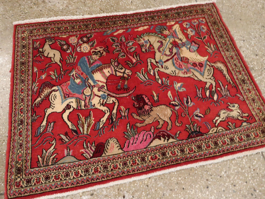 Vintage Persian Quom Pictorial Rug (Pair: 1 of 2), No.18996 - Gss