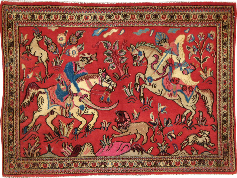 Vintage Persian Quom Pictorial Rug (Pair: 2 of 2), No.18997 - Gss