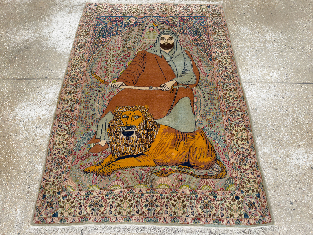 Vintage Persian Tabriz Pictorial Rug, No.19001 - Gss