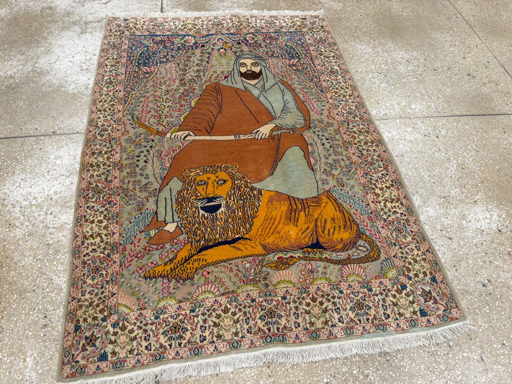 Vintage Persian Tabriz Pictorial Rug, No.19001 - Gss